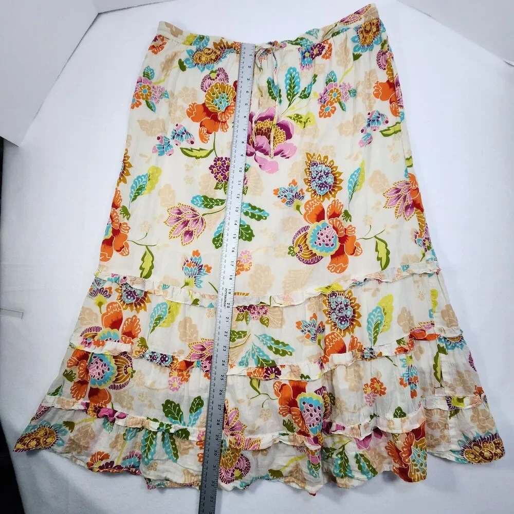 Life Style Womens Floral 100% Cotton Maxi Skirt Petite Medium PM Boho Deco India